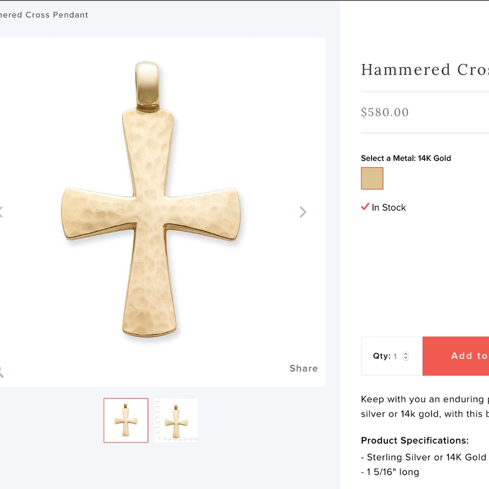 Hammered Cross Pendant Sterling Silver James Avery